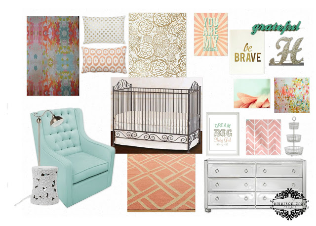 Coral Sunshine {coral, aqua and gold nursery}